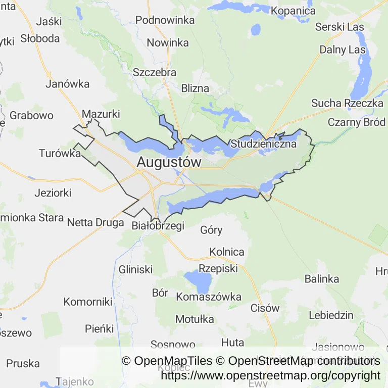 Mapa z zaznaczonym Augustowem