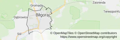 Mapa z zaznaczonym Biłgoraju