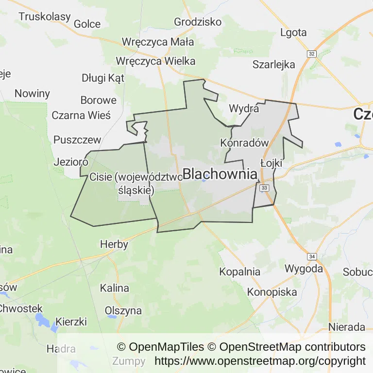 Mapa z zaznaczoną Blachowni