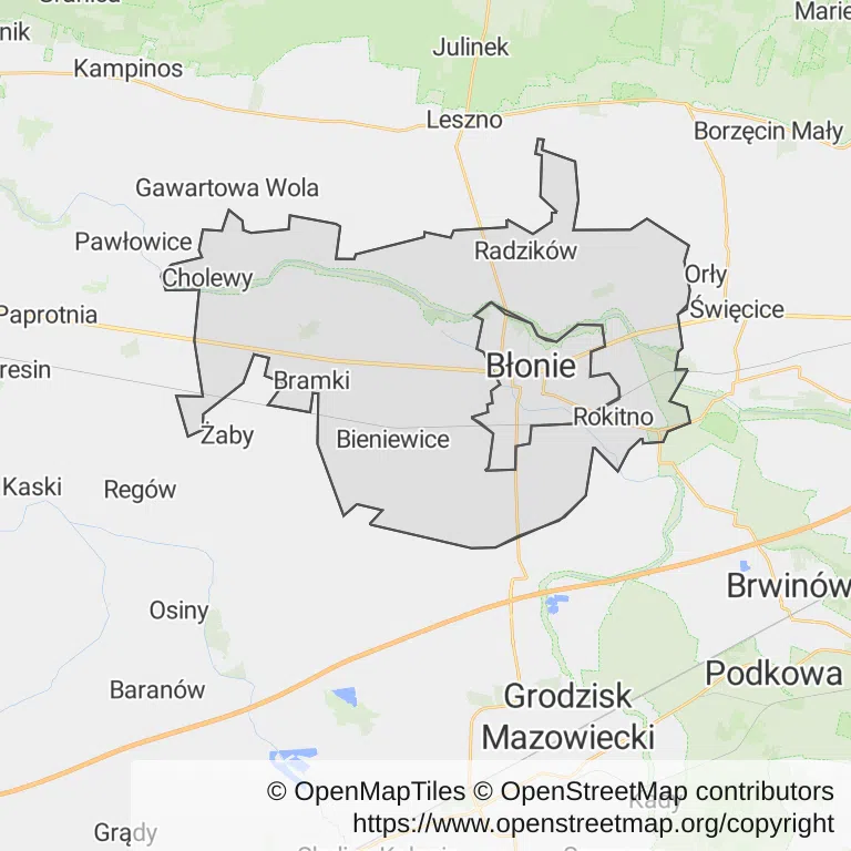 Mapa z zaznaczonym Błoniu