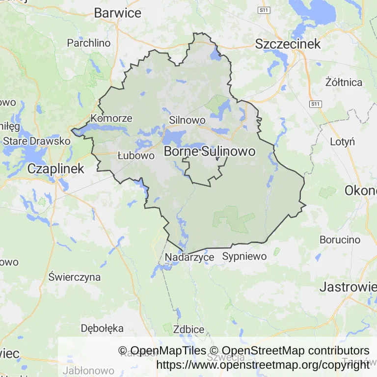 Mapa z zaznaczonym Bornem Sulinowem