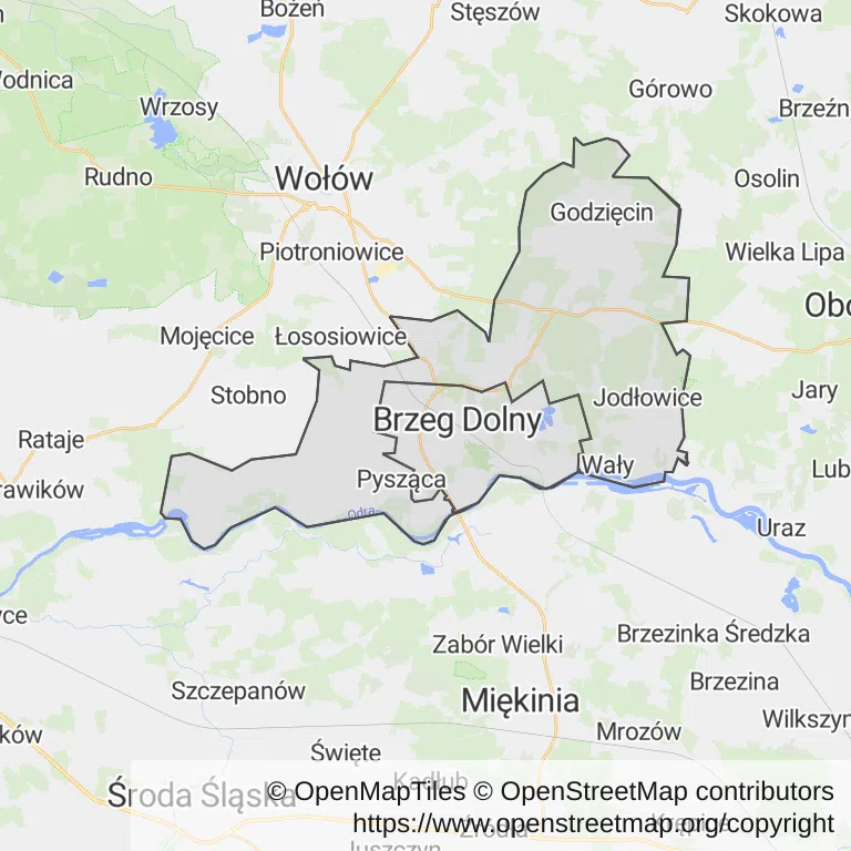 Mapa z zaznaczonym Brzegu Dolnym