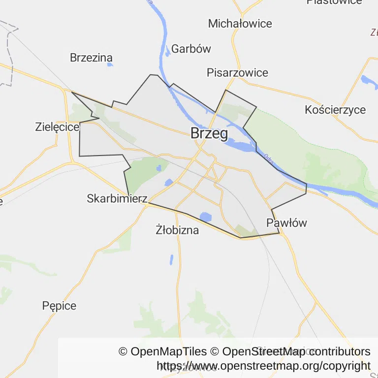 Mapa z zaznaczonym Brzegiem