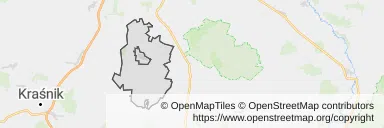 Mapa z zaznaczoną Bychawem