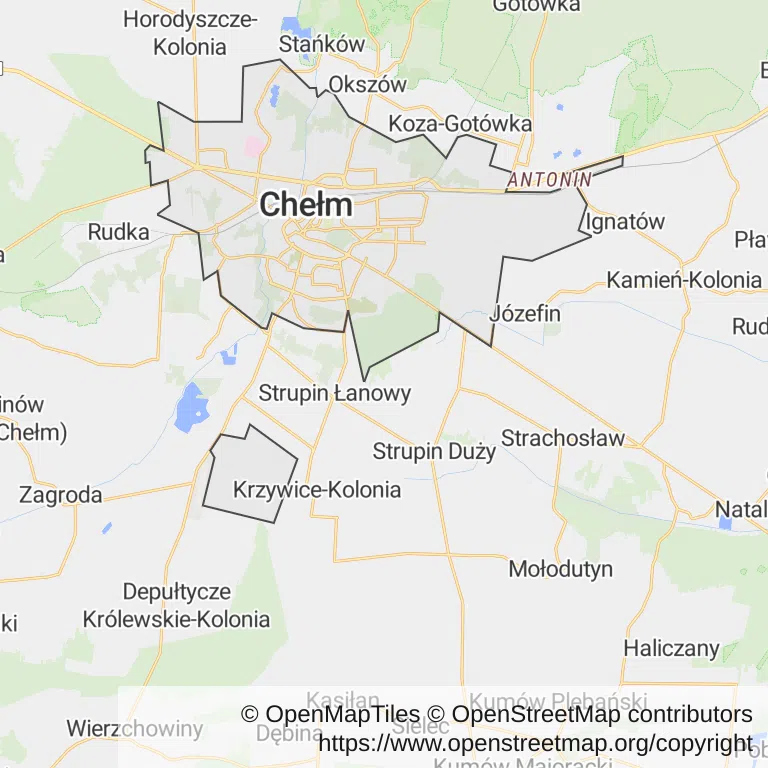 Mapa z zaznaczonym Chełmem