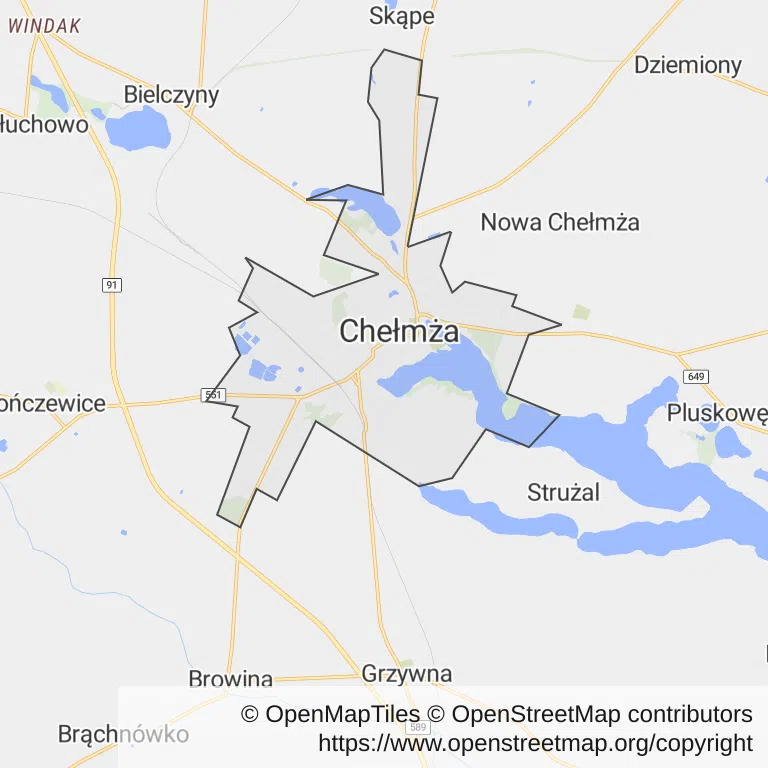Mapa z zaznaczoną Chełmży