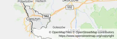 Mapa z zaznaczonym Cieszynem