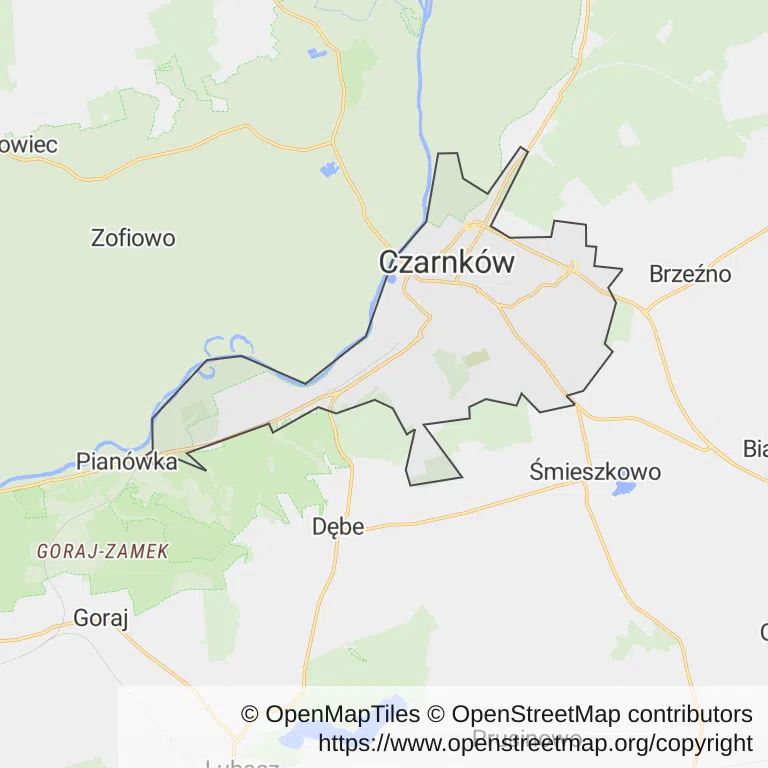 Mapa z zaznaczonym Czarnkowem