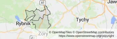 Mapa z zaznaczonym Czerwionce-Leszczynami
