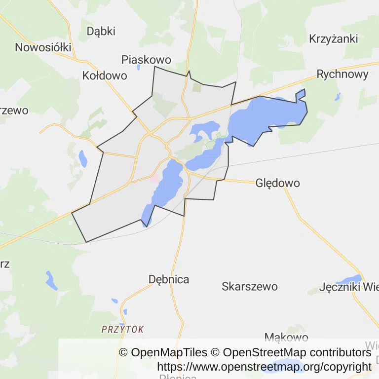 Mapa z zaznaczonym Człuchowem