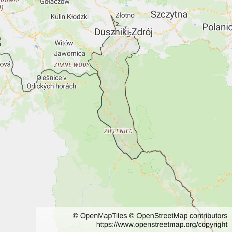 Mapa z zaznaczonym Dusznikach-Zdroju
