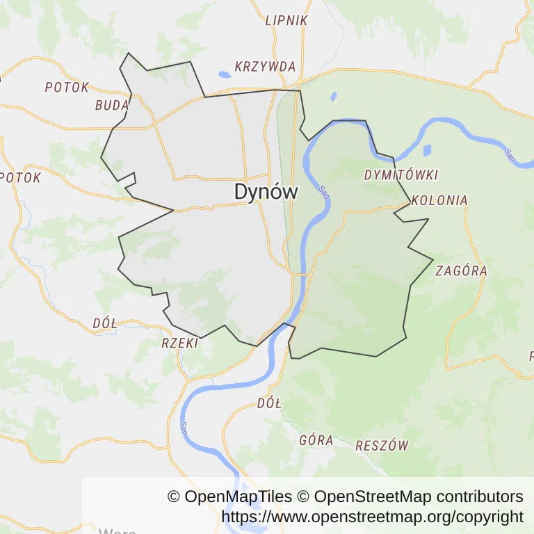 Mapa z zaznaczonym Dynowem