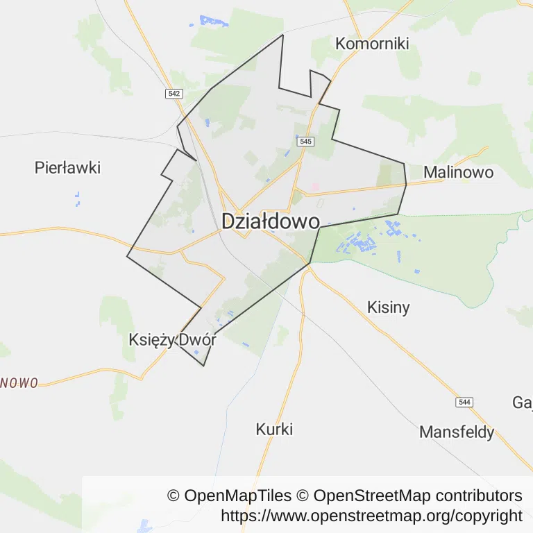 Mapa z zaznaczonym Działdowem