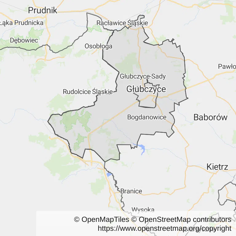 Mapa z zaznaczonymi Głubczycami