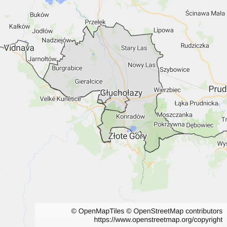 Mapa z zaznaczonym Głuchołazami