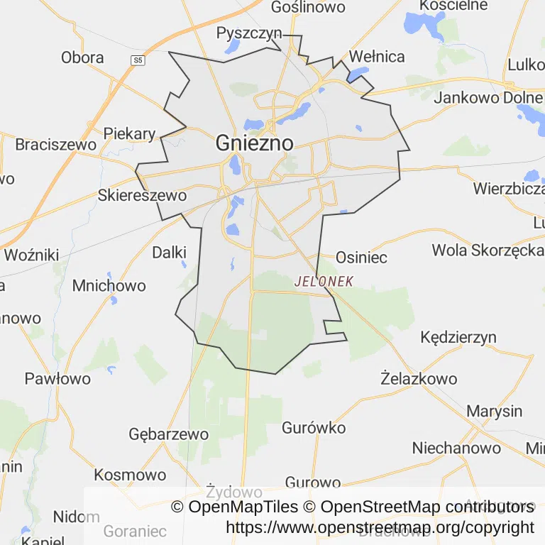 Mapa z zaznaczonym Gnieźnem