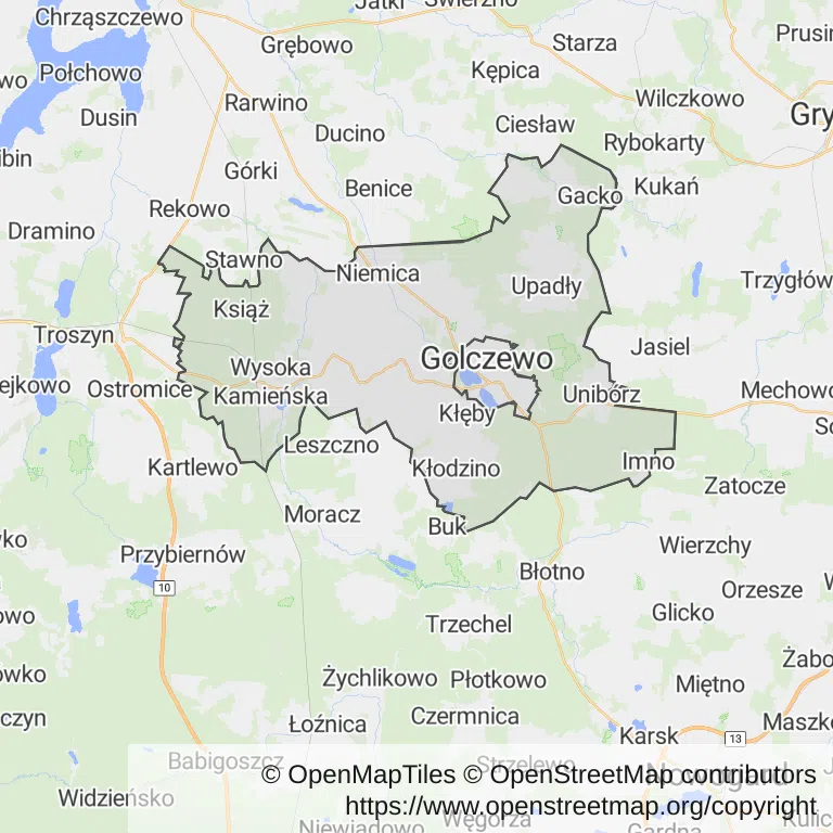 Mapa z zaznaczonym Golczewem