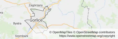Mapa z zaznaczonymi Gorlicami
