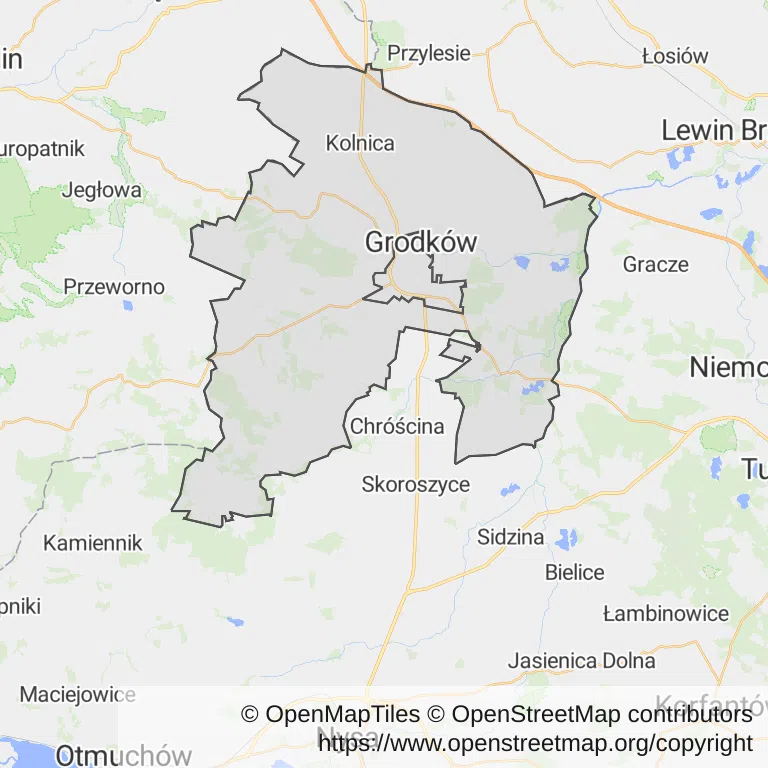 Mapa z zaznaczonym Grodkowem