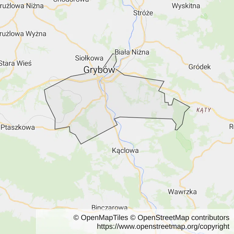 Mapa z zaznaczonym Grybowem