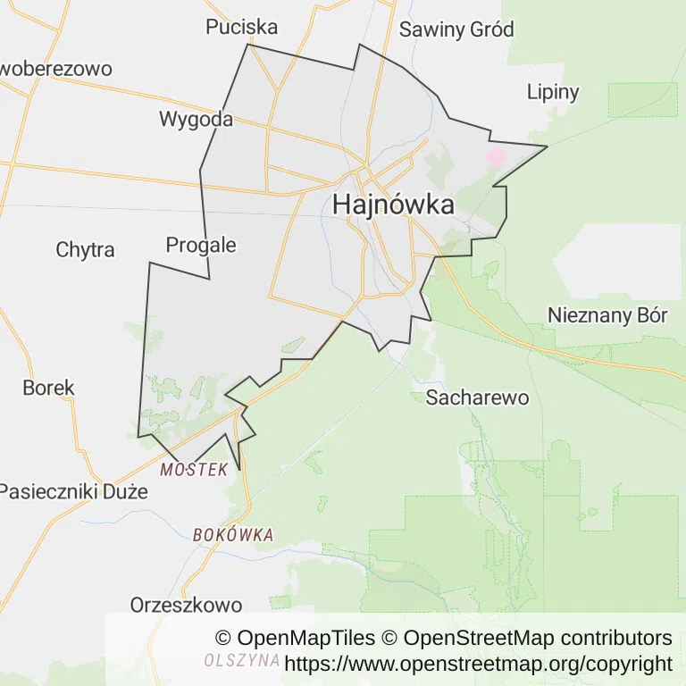 Mapa z zaznaczoną Hajnówką