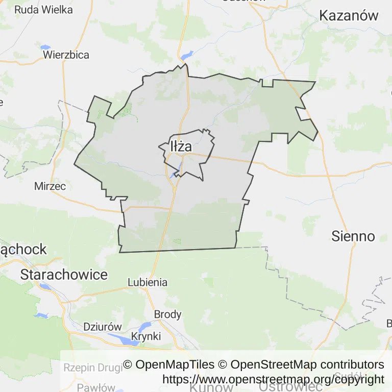 Mapa z zaznaczoną Iłży