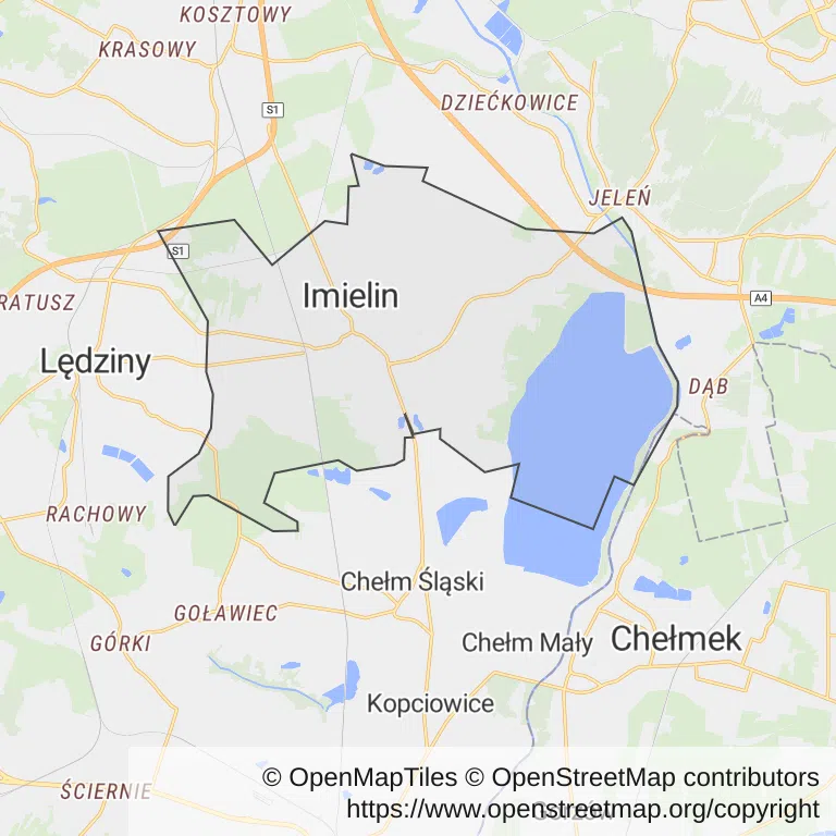 Mapa z zaznaczonym Imielinem