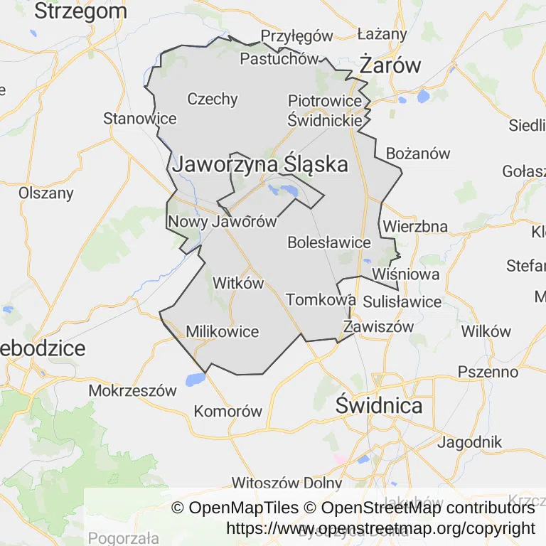 Mapa z zaznaczoną Jaworzynie Śląskiej