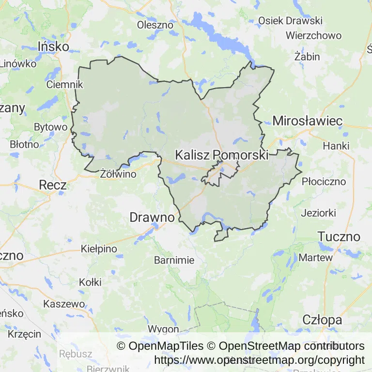 Mapa z zaznaczonym Kaliszu Pomorskim