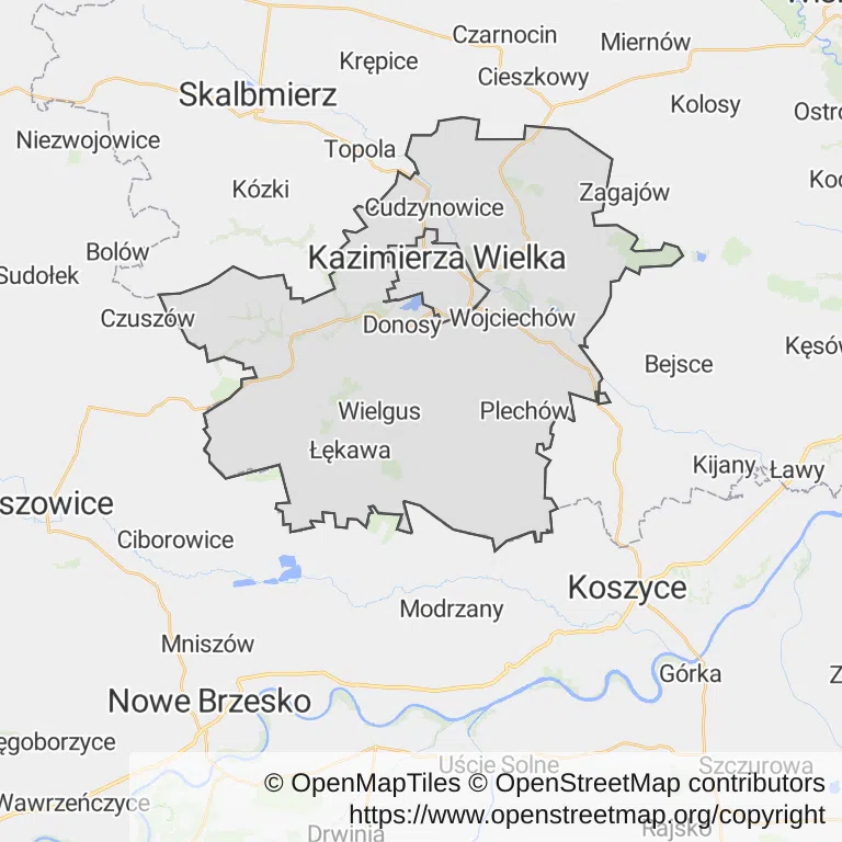 Mapa z zaznaczoną Kazimierzy Wielkiej