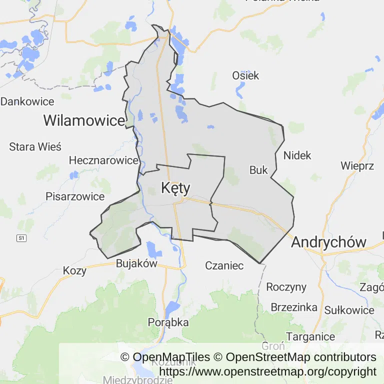 Mapa z zaznaczonym Kętami