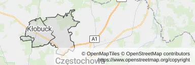 Mapa z zaznaczonym Kłobuckiem