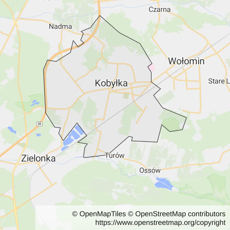 Mapa z zaznaczoną Kobyłką