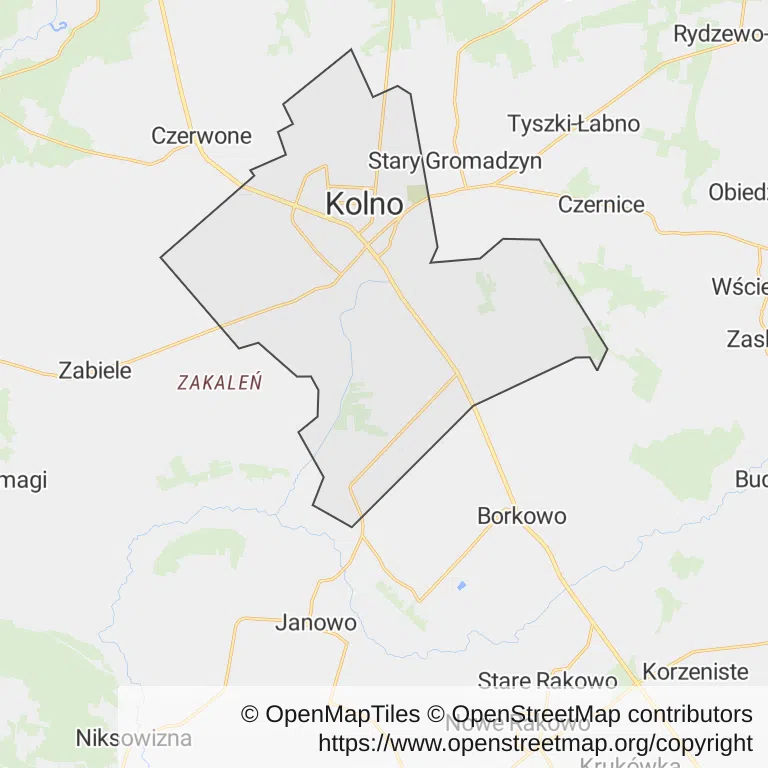 Mapa z zaznaczonym Kolnem