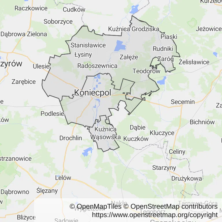 Mapa z zaznaczonym Koniecpolu