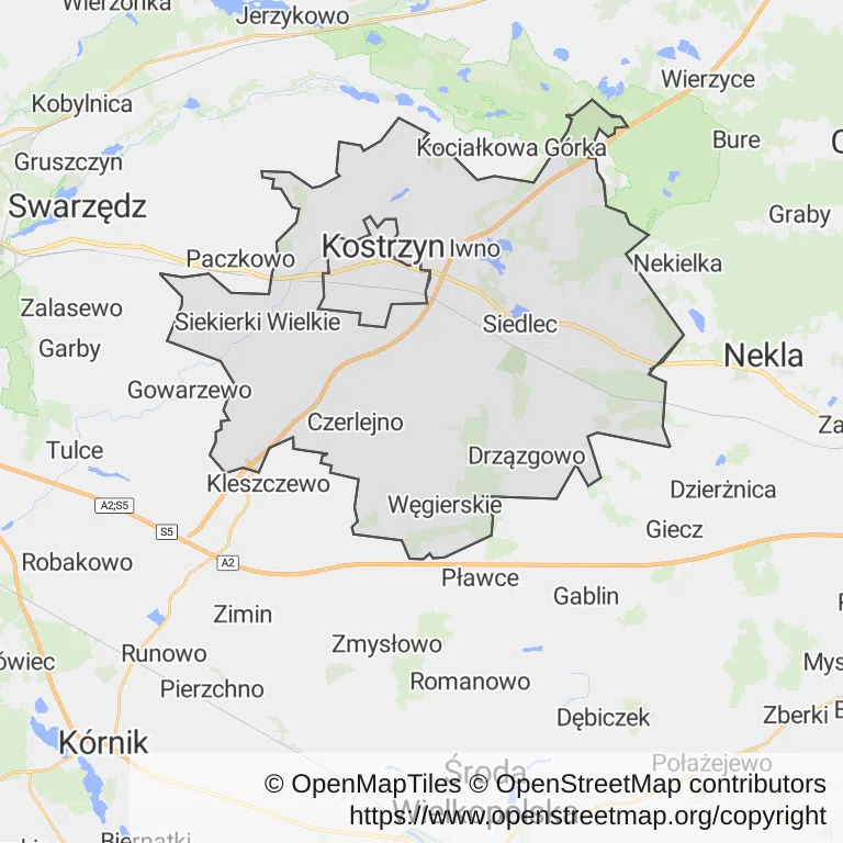 Mapa z zaznaczonym Kostrzynem