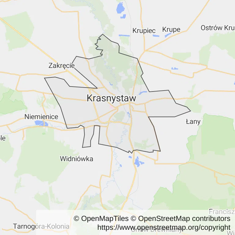 Mapa z zaznaczonym Krasnymstawem