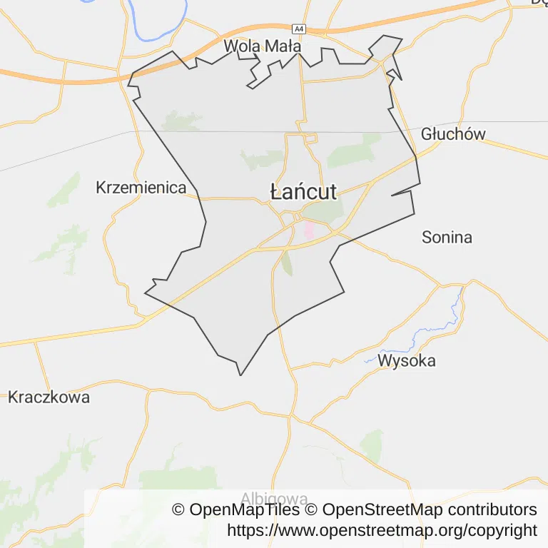 Mapa z zaznaczonym Łańcucem