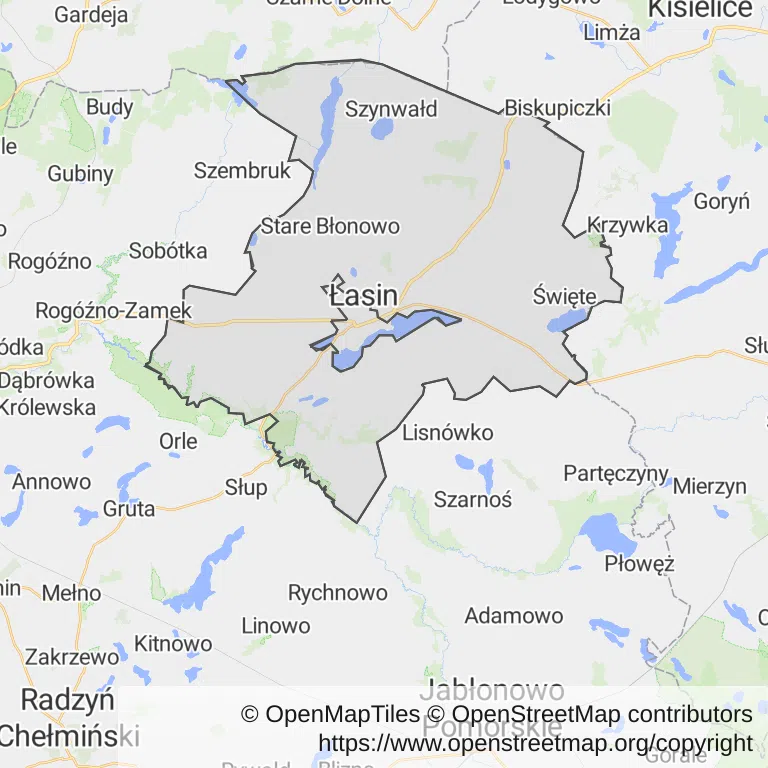 Mapa z zaznaczonym Łasinem