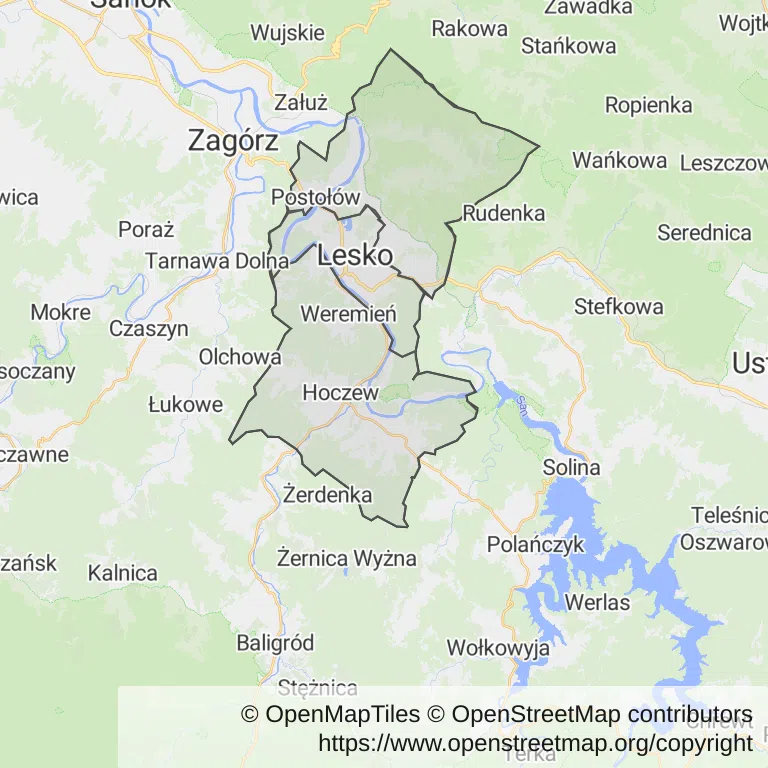 Mapa z zaznaczonym Leskiem