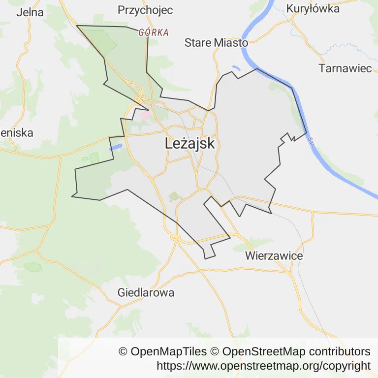 Mapa z zaznaczonym Leżajskiem