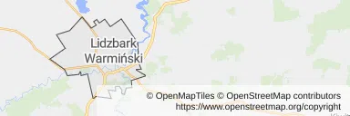 Mapa z zaznaczonym Lidzbarku Warmińskim