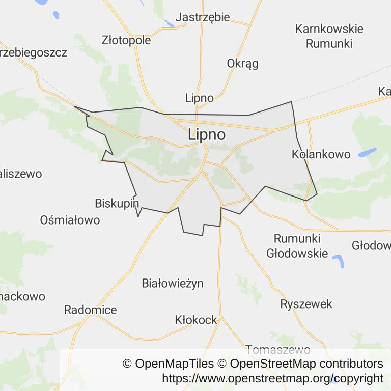 Mapa z zaznaczonym Lipnem