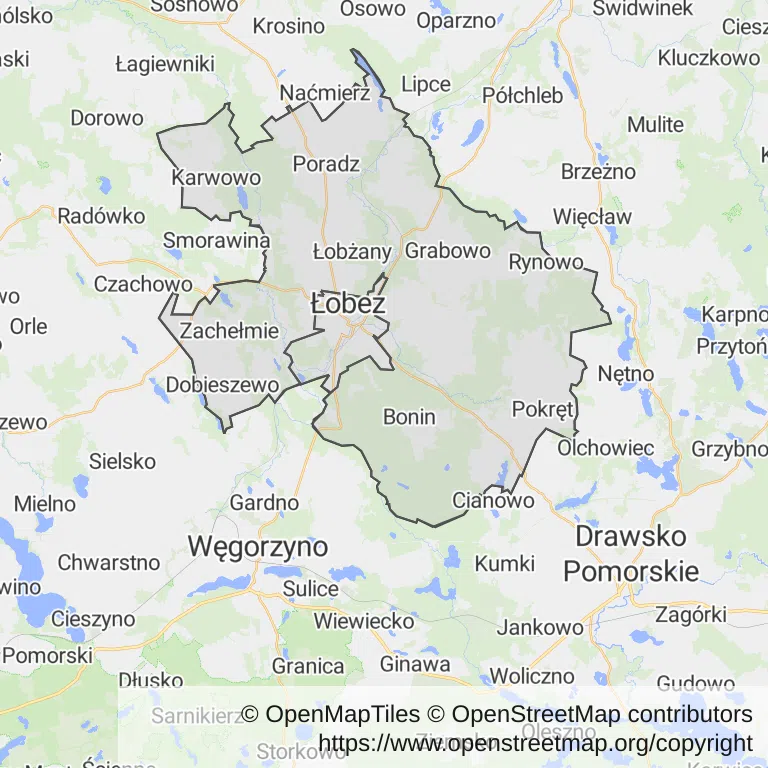 Mapa z zaznaczonym Łobzem