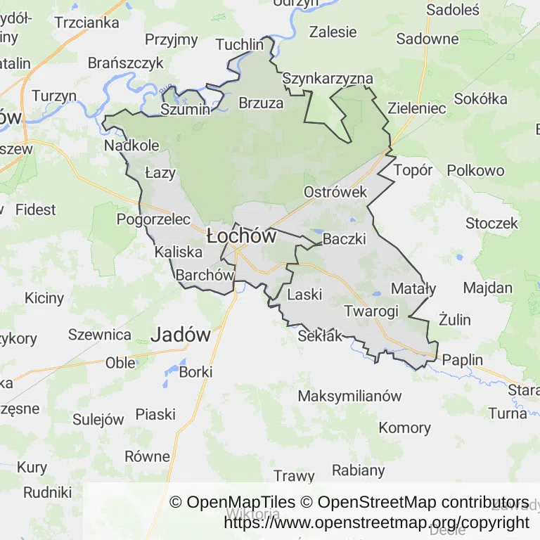 Mapa z zaznaczonym Łochowem