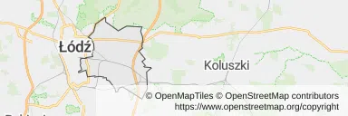 Mapa z zaznaczonym Widzewem w Łodzi