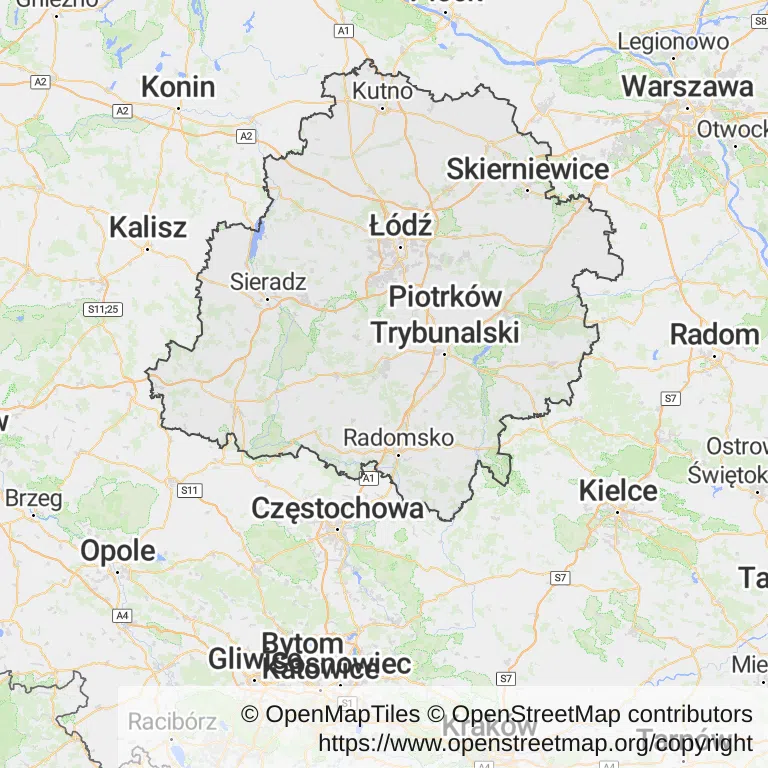 Kolonoskopia na NFZ — Mapa z zaznaczonym województwem łódzkim