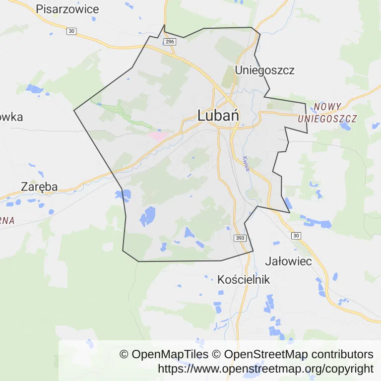 Mapa z zaznaczonym Lubaniu