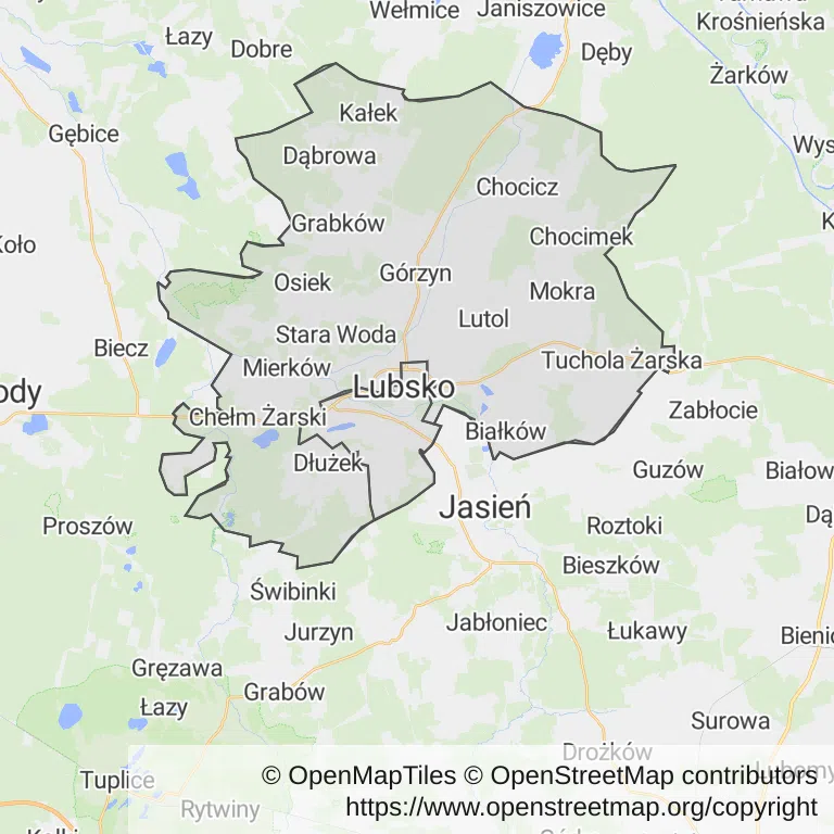 Mapa z zaznaczonym Lubskiem