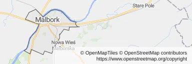 Mapa z zaznaczonym Malborkiem